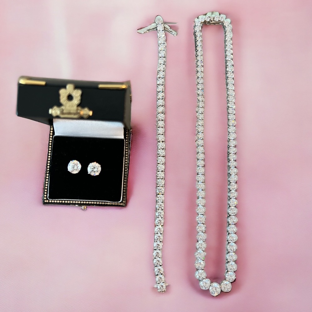 Tennis CZ Bracelet/Matching CZ Necklace/CZ Earrings, UGC (worn 1 time)
